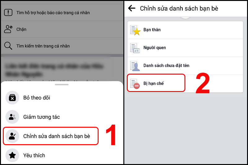 cách hạn chế bạn bè trên fb bằng điện thoại