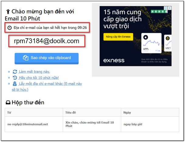 Lấy email ảo để tạo acc clone