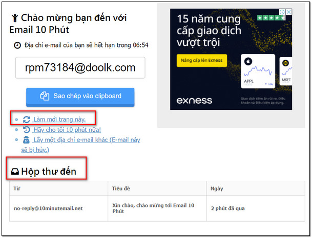 Lấy mã xác nhận của email ảo