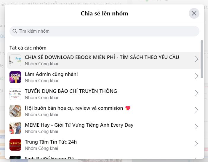 nhấn chọn các nhóm muốn chia sẻ