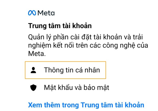 Lựa chọn "Thông tin cá nhân" và "Thêm thông tin liên hệ mới"