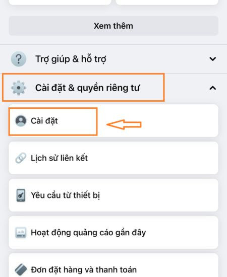 Click mục Cài đặt