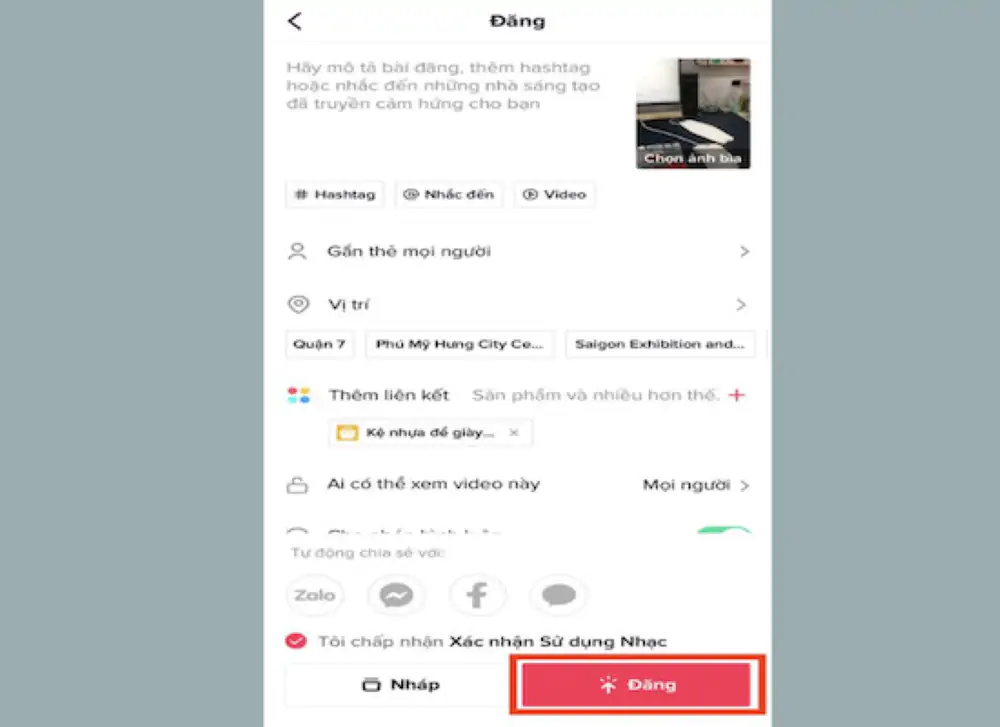 Cách đăng video gắn link bước 5