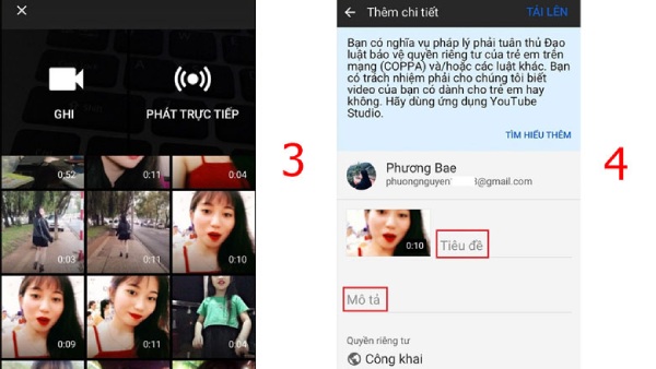 Cách đăng video trên youtube bằng điện thoại bước 4